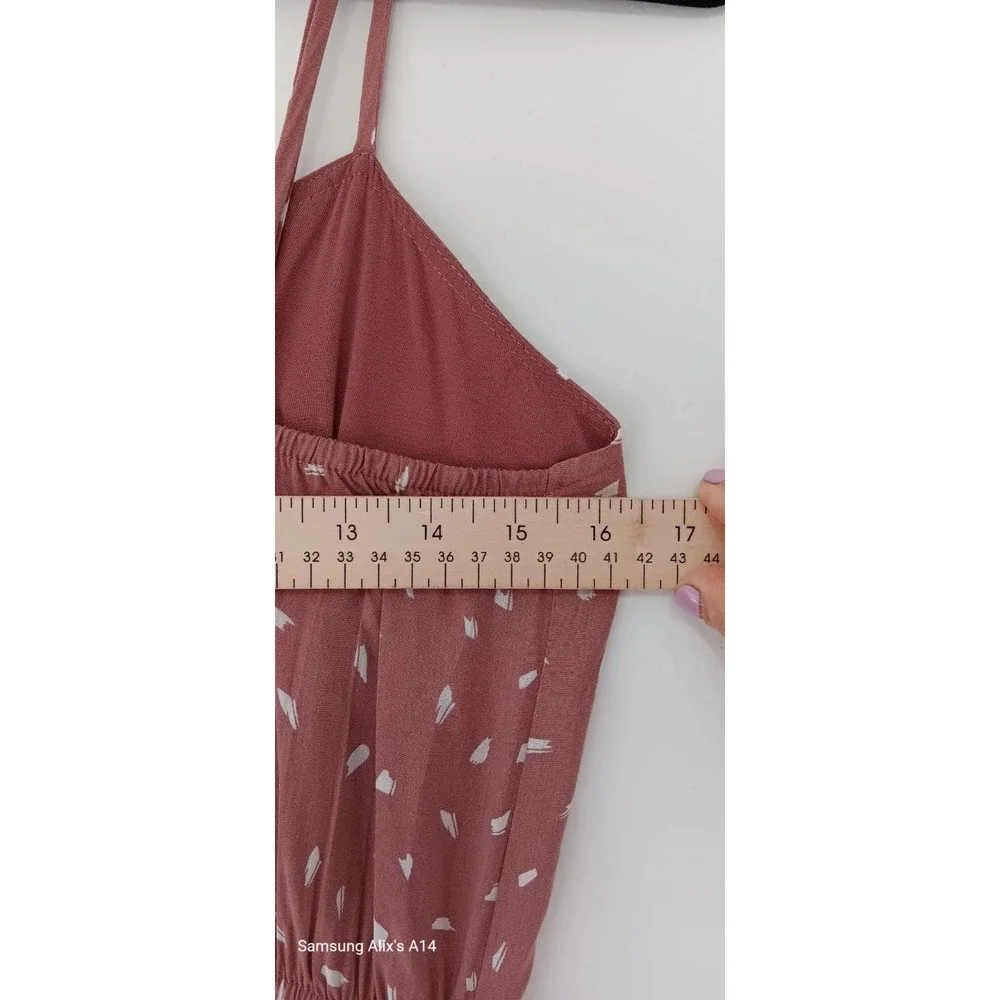 Lulus Mauve Print Jumpsuit Size Medium Sleeveless Wide Leg‎ Pink Lined  Pockets